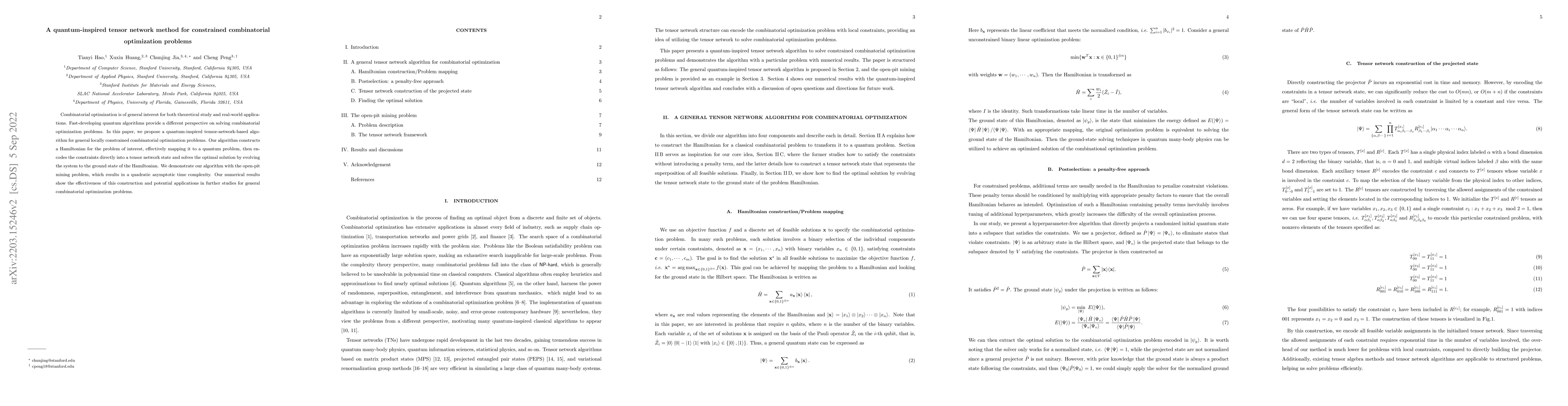 Thumbnail for A quantum-inspired tensor network method for constrained combinatorial
  optimization problems