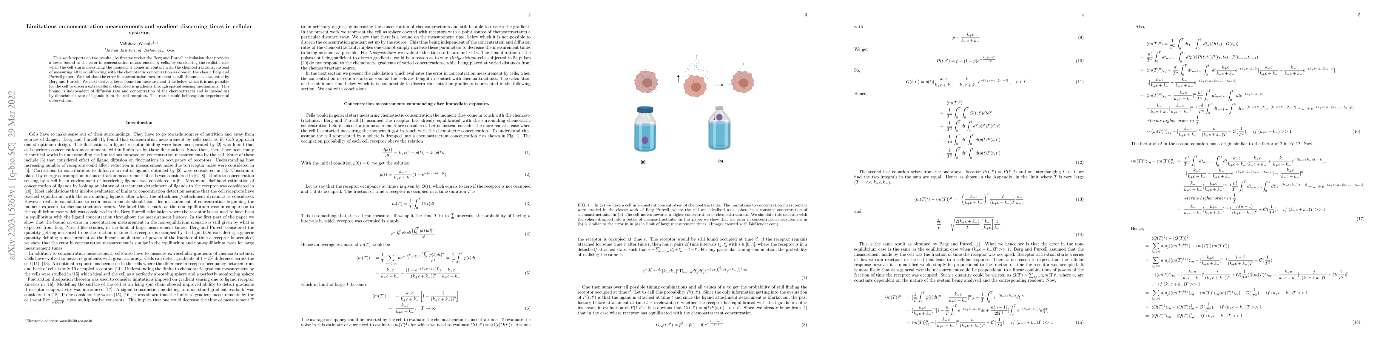 Thumbnail for Limitations on concentration measurements and gradient discerning times
  in cellular systems