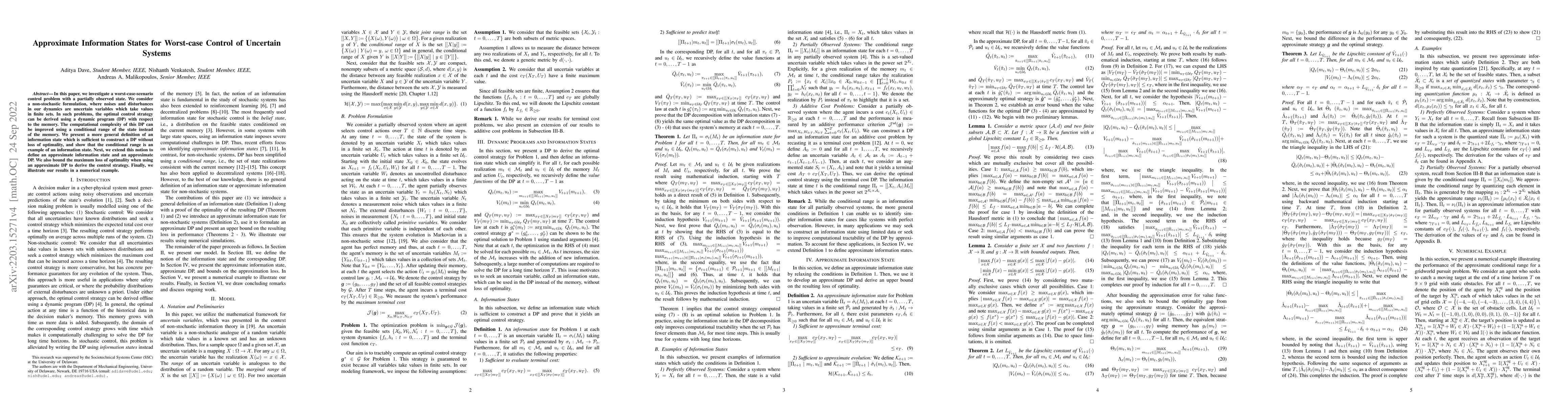 Thumbnail for Approximate Information States for Worst-case Control of Uncertain
  Systems