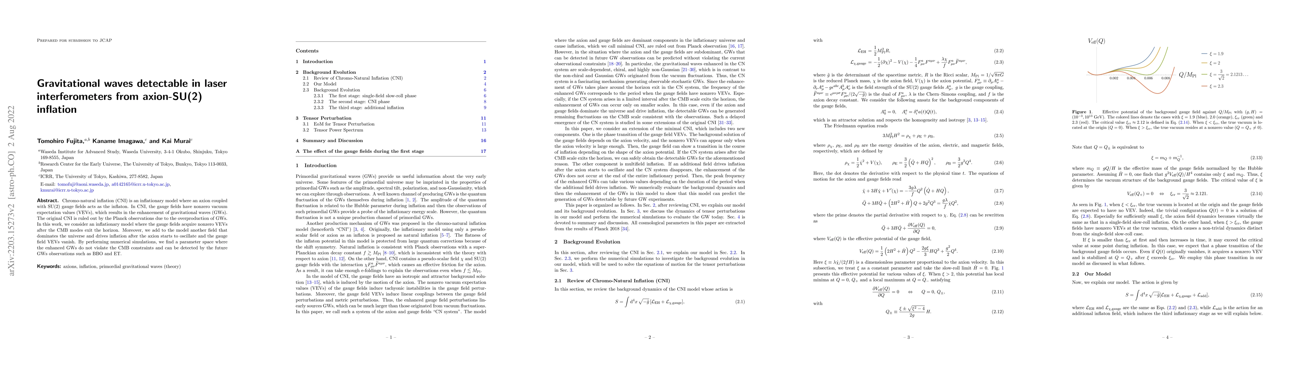 Thumbnail for Gravitational waves detectable in laser interferometers from axion-SU(2)
  inflation