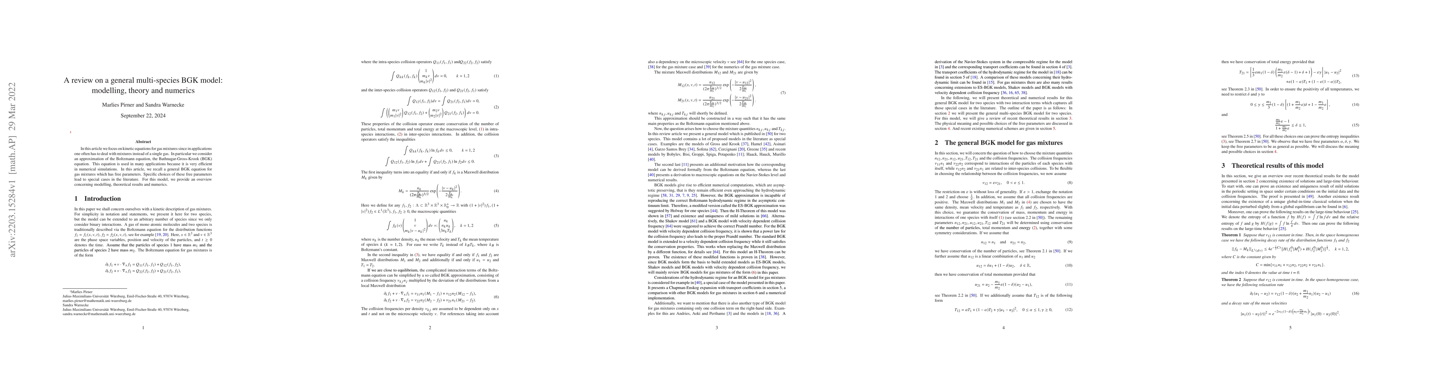 Thumbnail for A review on a general multi-species BGK model: modelling, theory and
  numerics