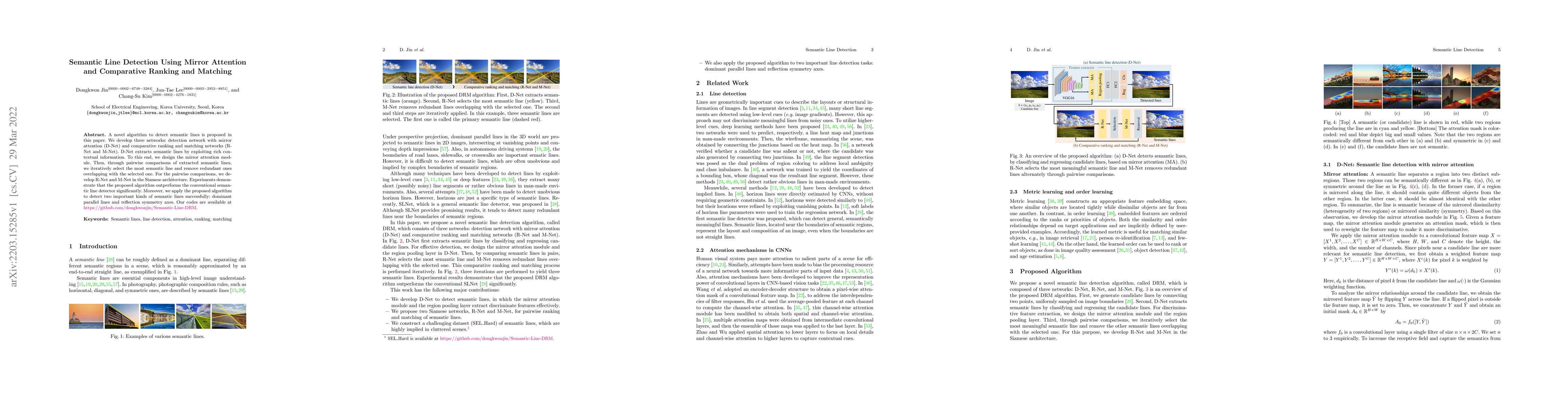 Thumbnail for Semantic Line Detection Using Mirror Attention and Comparative Ranking
  and Matching