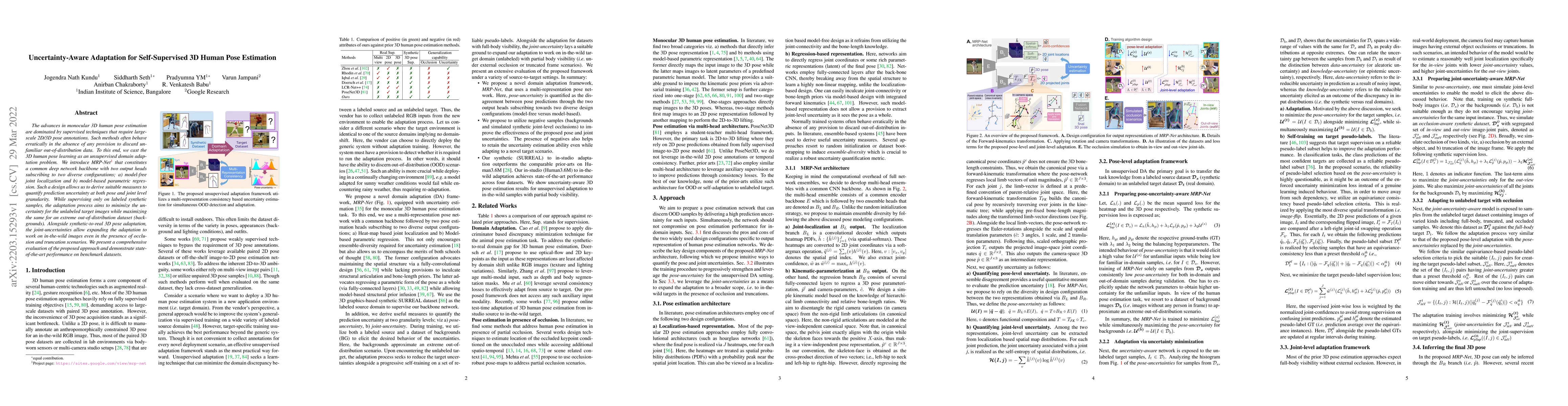 Thumbnail for Uncertainty-Aware Adaptation for Self-Supervised 3D Human Pose
  Estimation