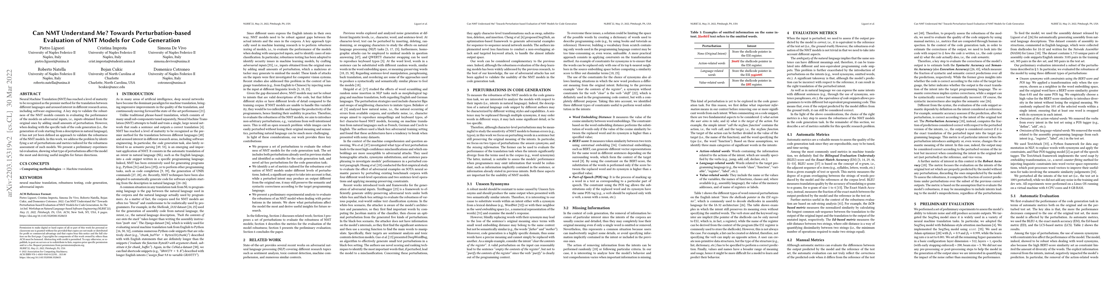 Thumbnail for Can NMT Understand Me? Towards Perturbation-based Evaluation of NMT
  Models for Code Generation