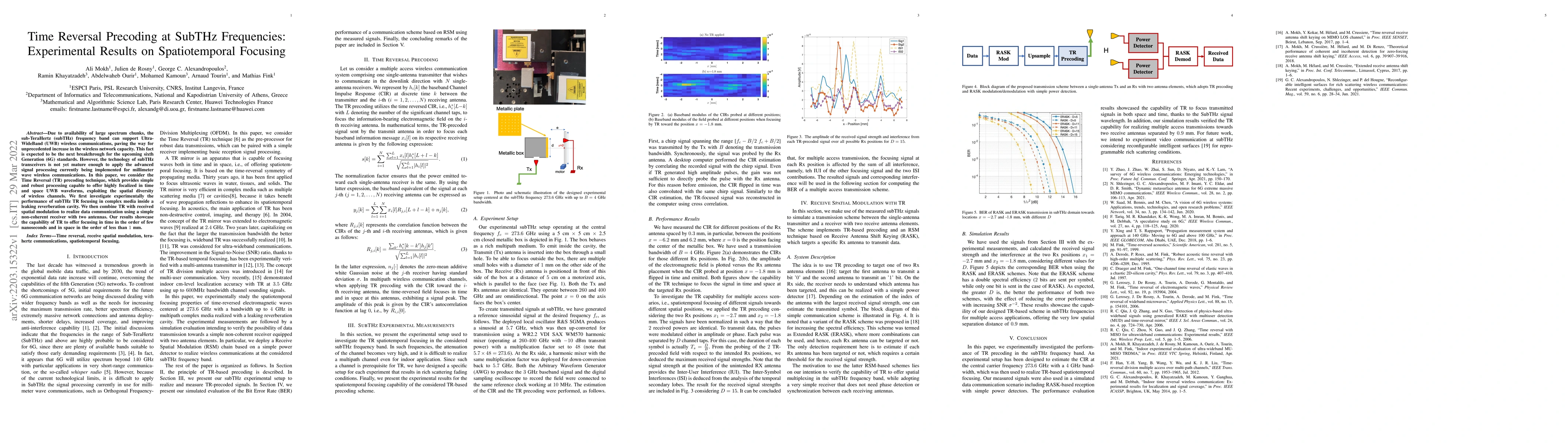 Thumbnail for Time Reversal Precoding at SubTHz Frequencies: Experimental Results on
  Spatiotemporal Focusing