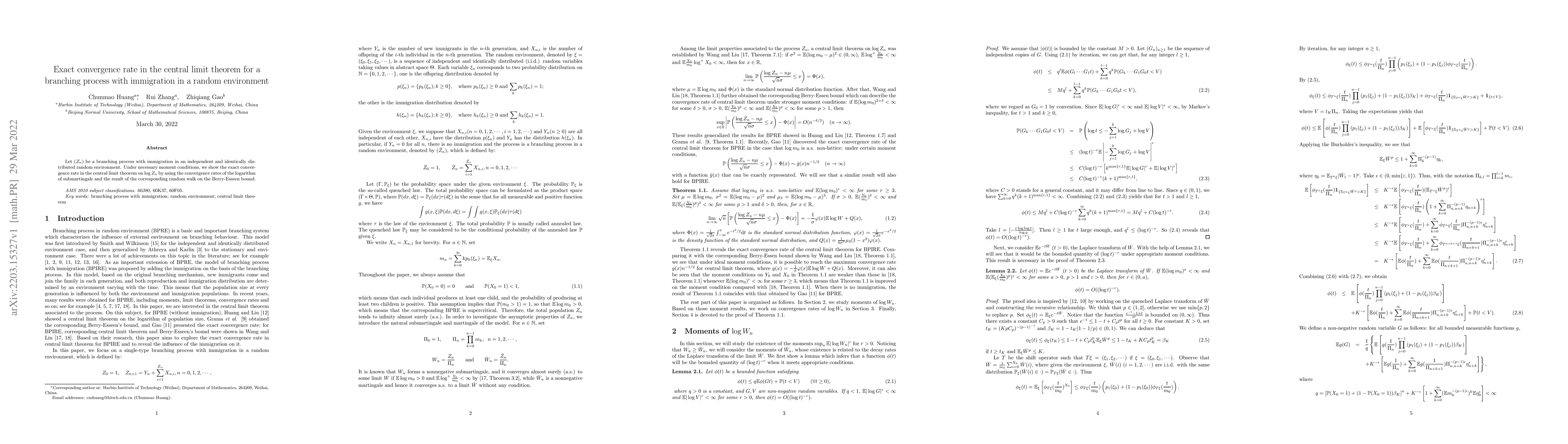 Thumbnail for Exact convergence rate in the central limit theorem for a branching
  process with immigration in a random environment