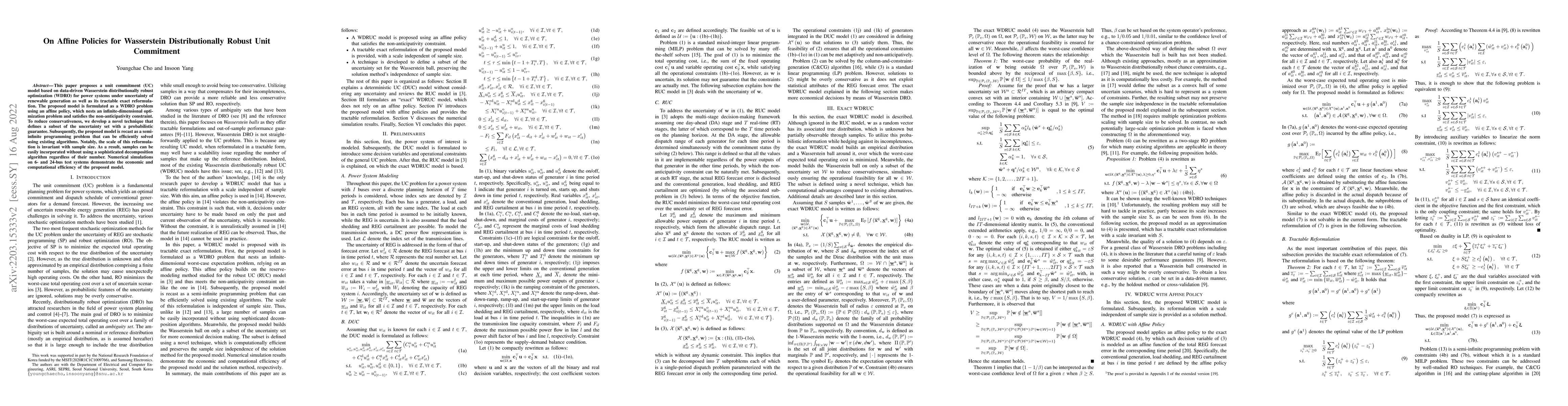 Thumbnail for On Affine Policies for Wasserstein Distributionally Robust Unit
  Commitment