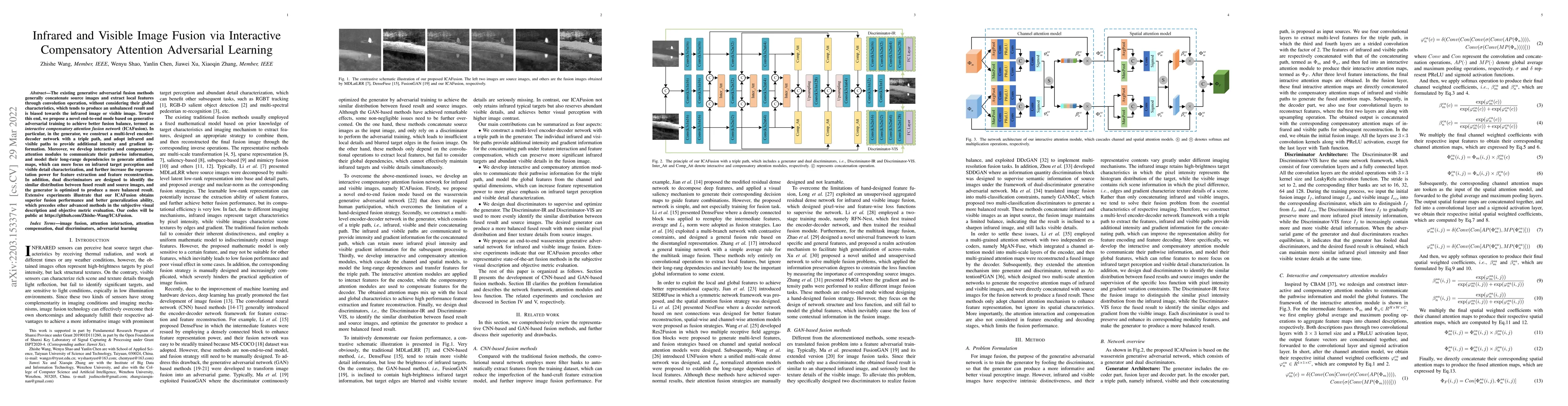 Thumbnail for Infrared and Visible Image Fusion via Interactive Compensatory Attention
  Adversarial Learning
