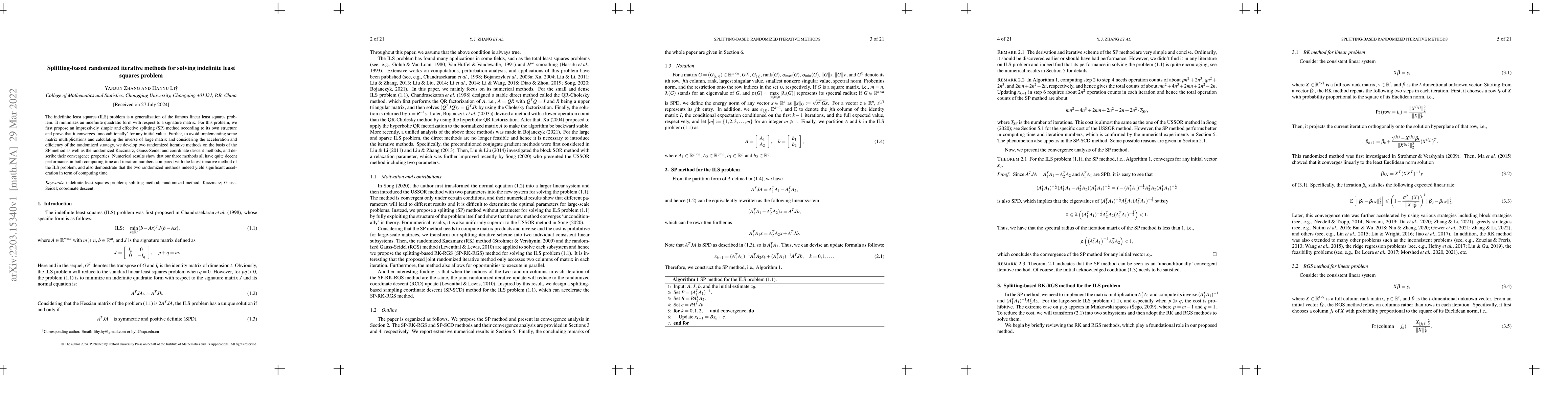 Thumbnail for Splitting-based randomized iterative methods for solving indefinite
  least squares problem