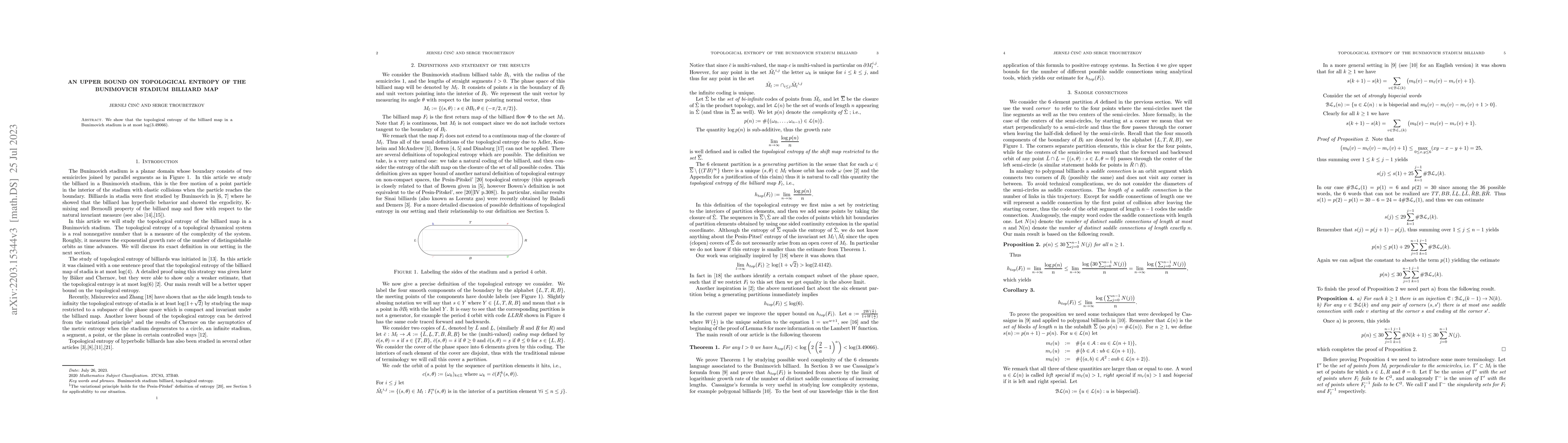 Thumbnail for An upper bound on topological entropy of the Bunimovich stadium billiard
  map