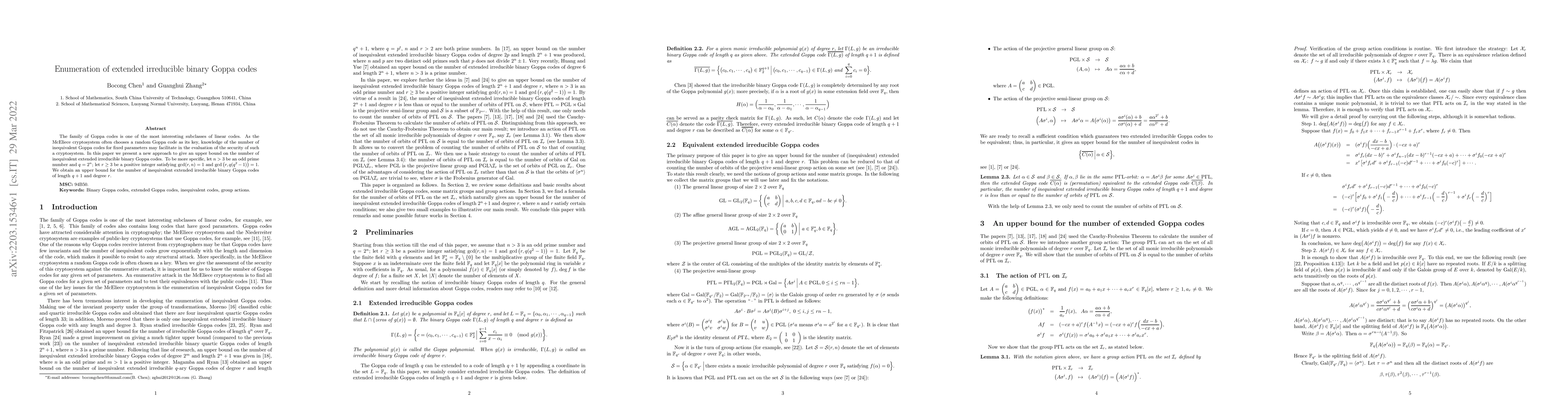 Thumbnail for Enumeration of extended irreducible binary Goppa codes