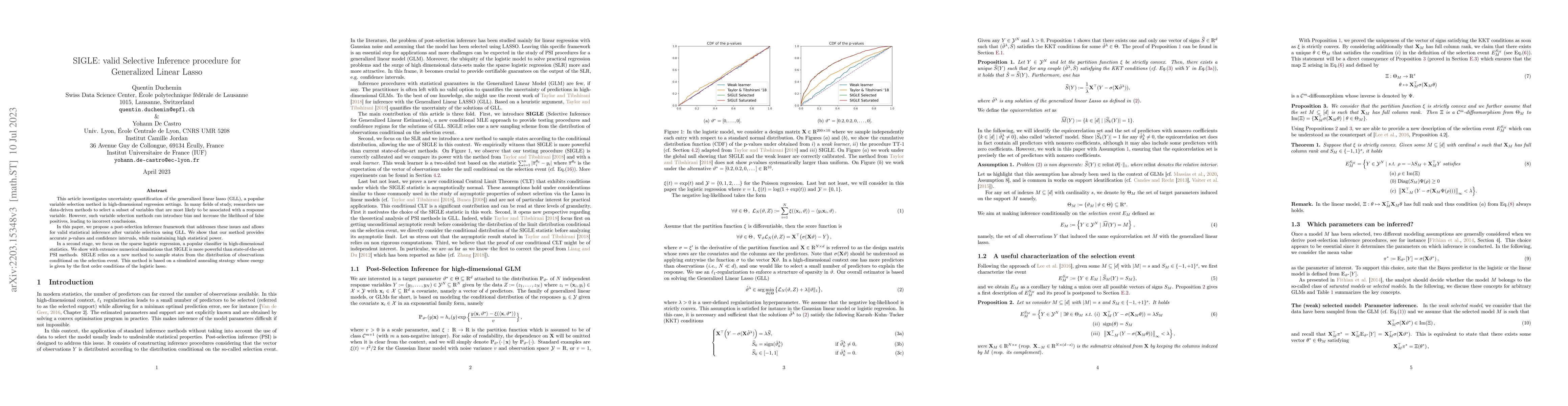 Thumbnail for SIGLE: a valid procedure for Selective Inference with the Generalized
  Linear Lasso