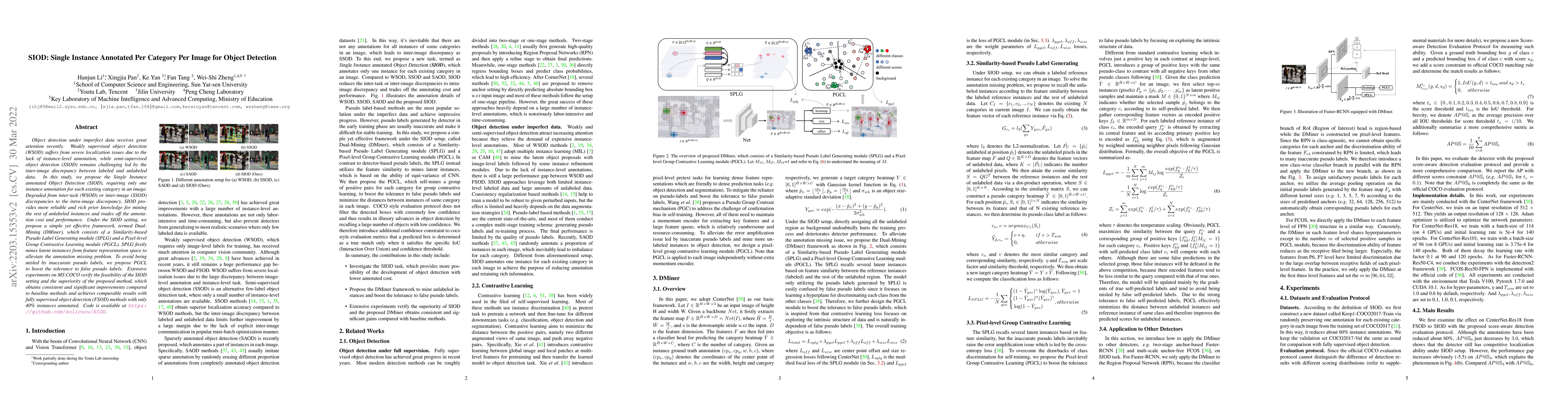 Thumbnail for SIOD: Single Instance Annotated Per Category Per Image for Object
  Detection