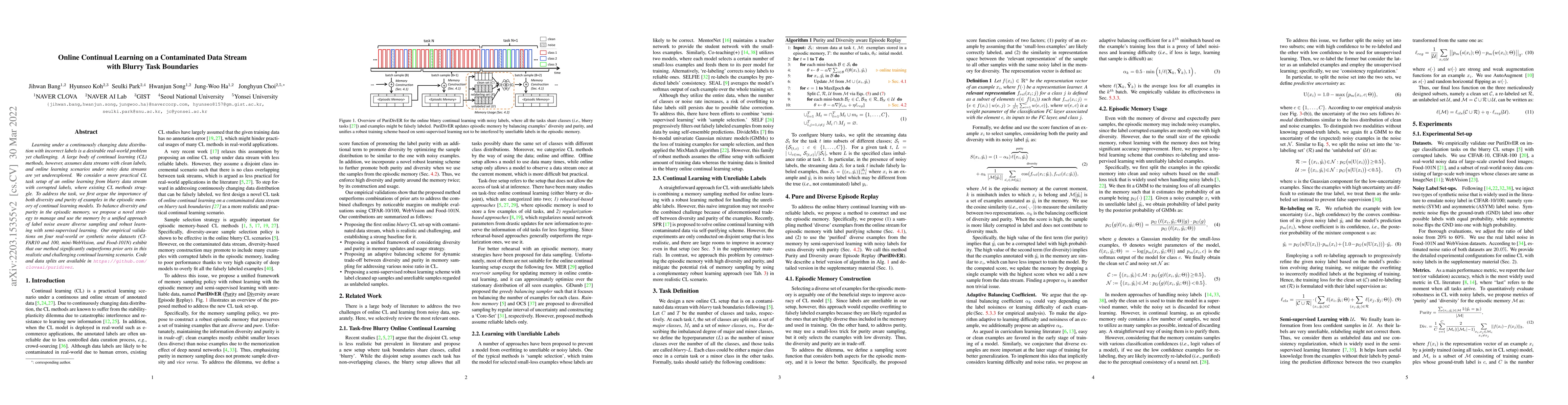Thumbnail for Online Continual Learning on a Contaminated Data Stream with Blurry Task
  Boundaries