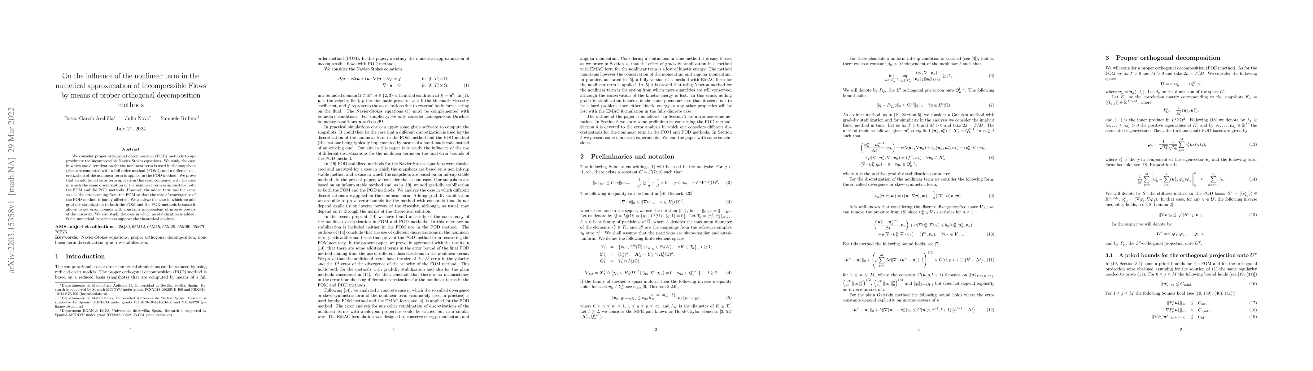 Thumbnail for On the influence of the nonlinear term in the numerical approximation of
  Incompressible Flows by means of proper orthogonal decomposition methods