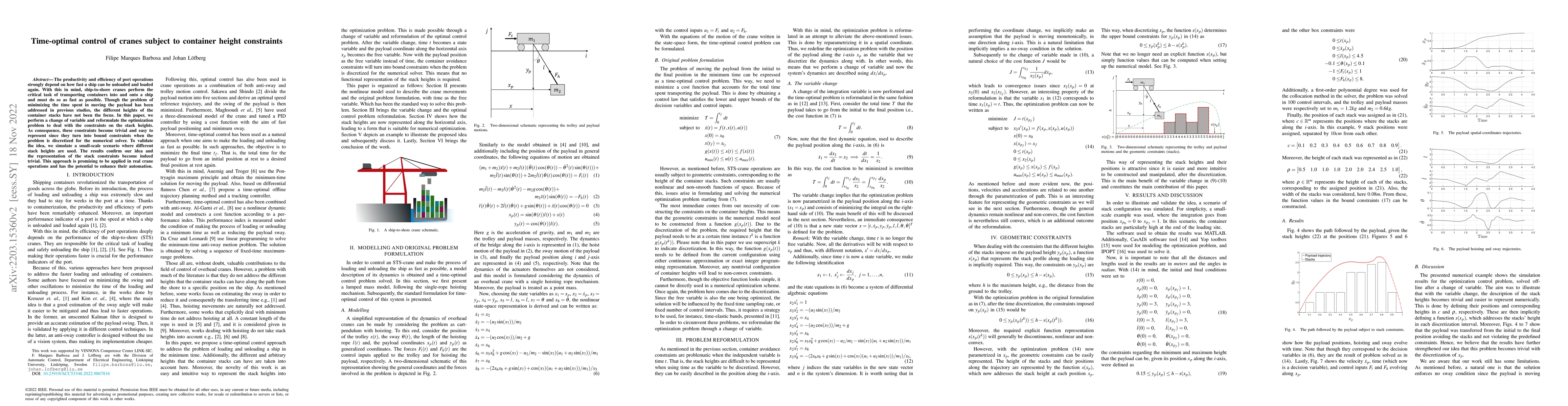 Thumbnail for Time-optimal control of cranes subject to container height constraints