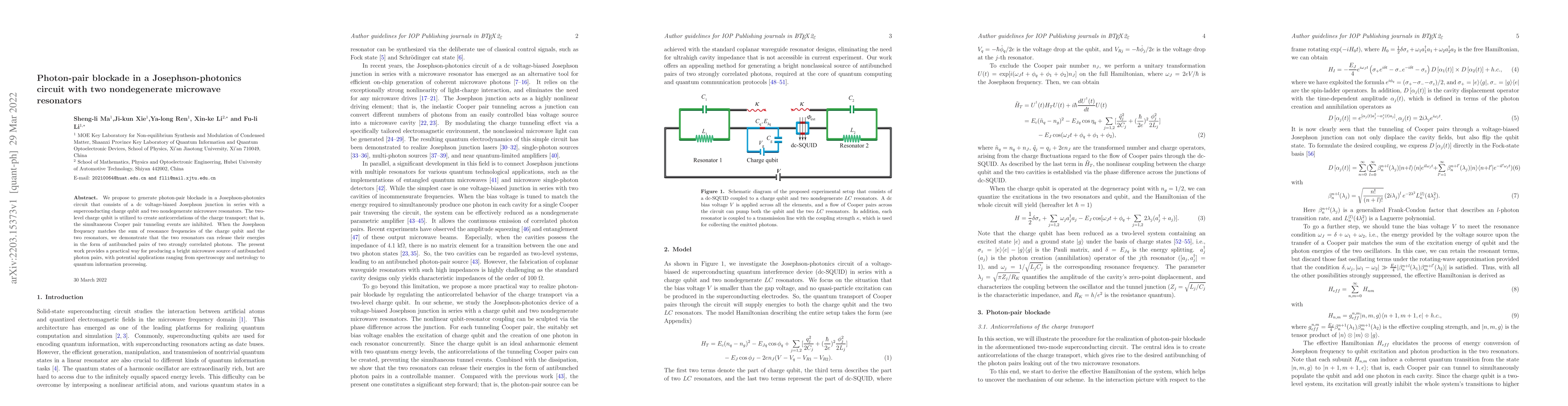 Thumbnail for Photon-pair blockade in a Josephson-photonics circuit with two
  nondegenerate microwave resonators