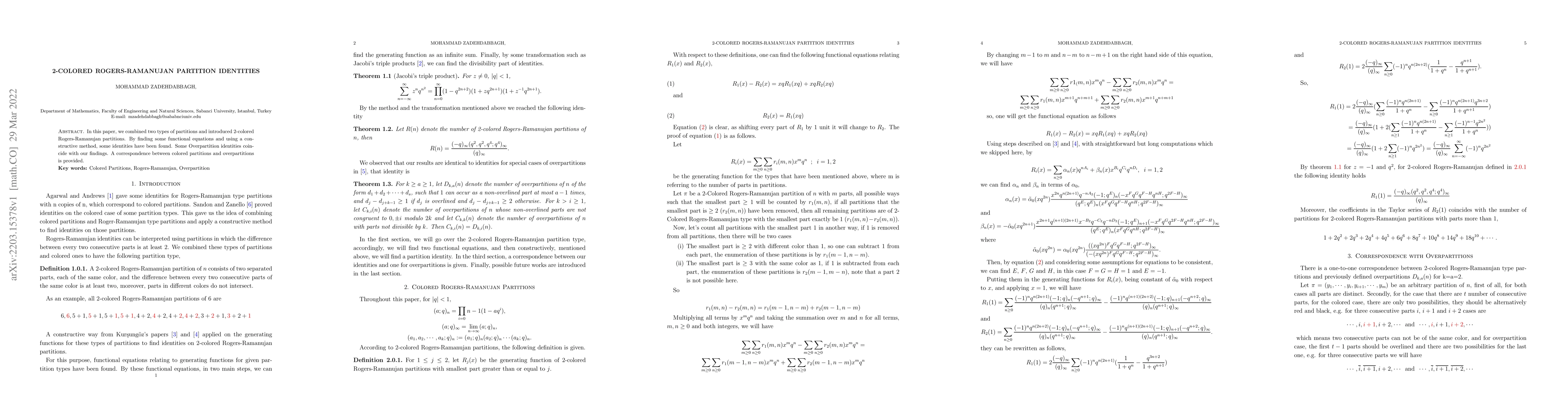 Thumbnail for 2-colored Rogers-Ramanujan partition identities
