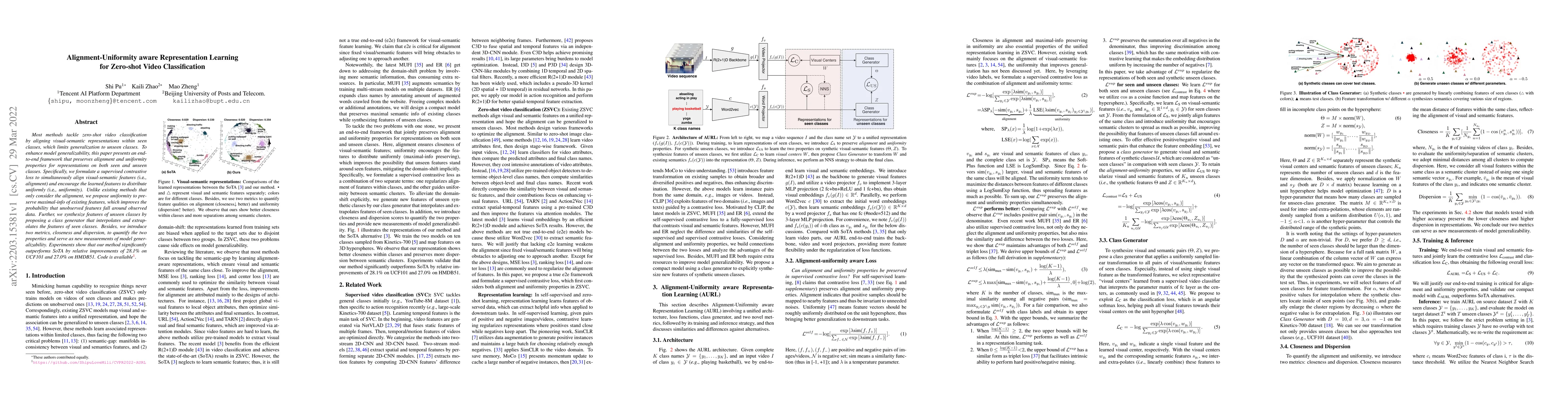 Thumbnail for Alignment-Uniformity aware Representation Learning for Zero-shot Video
  Classification