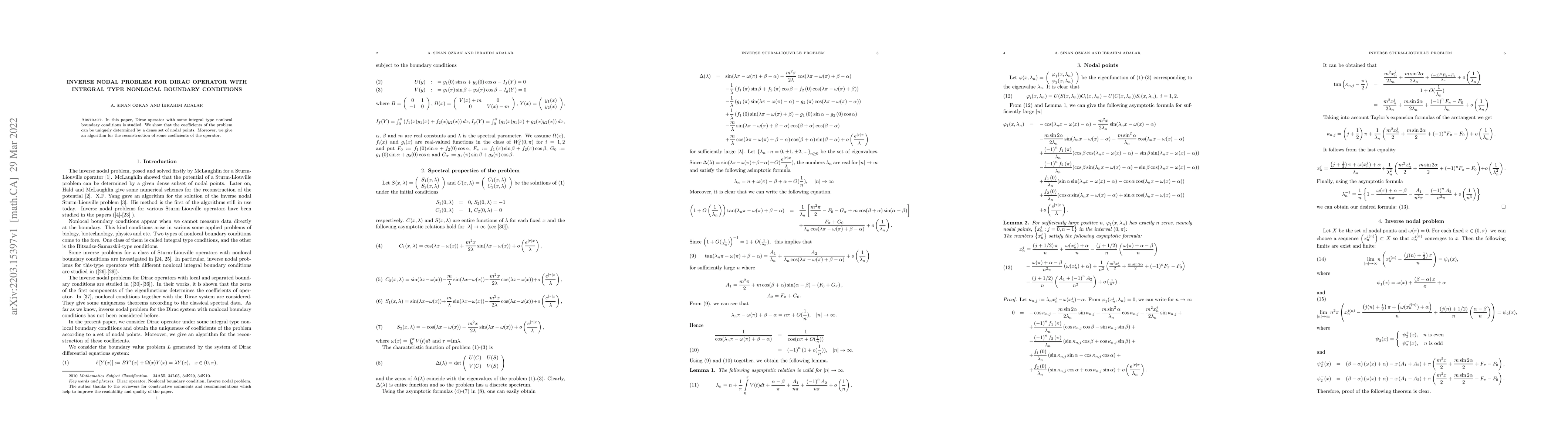Thumbnail for Inverse nodal problem for Dirac operator with integral type nonlocal
  boundary conditions