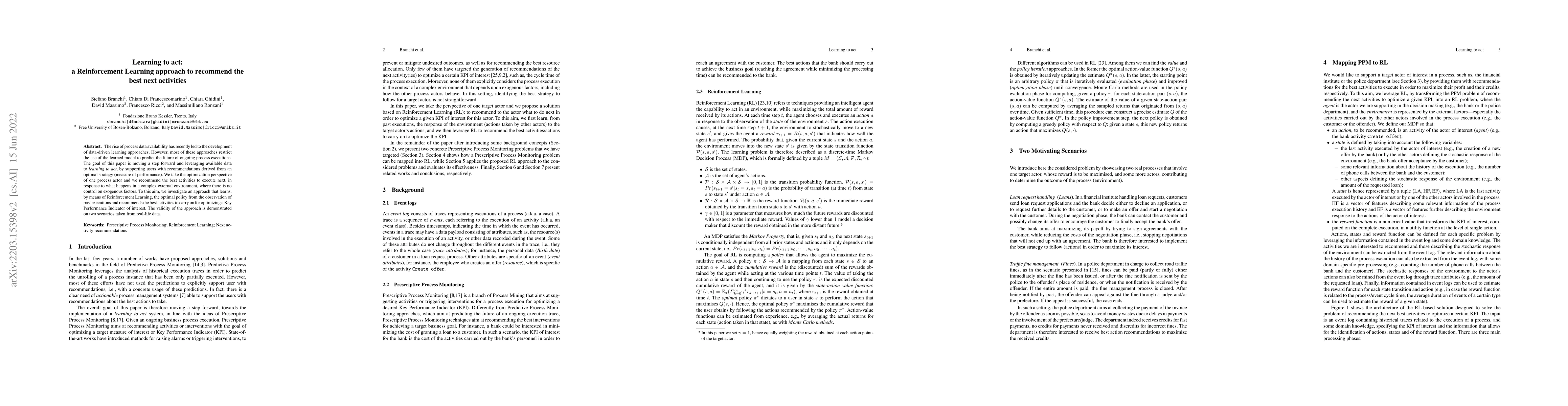 Thumbnail for Learning to act: a Reinforcement Learning approach to recommend the best
  next activities