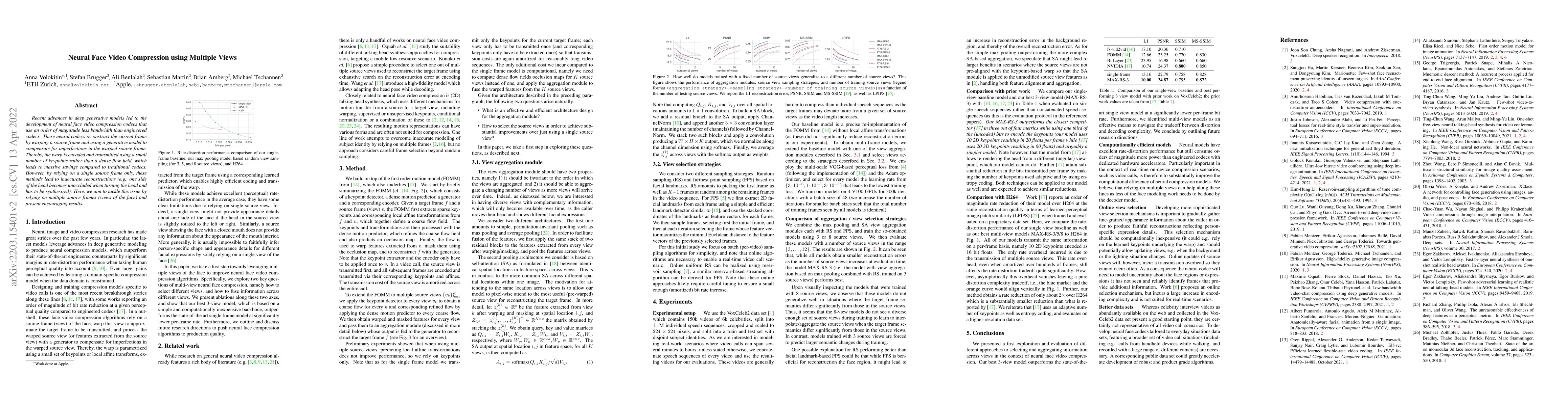 Thumbnail for Neural Face Video Compression using Multiple Views