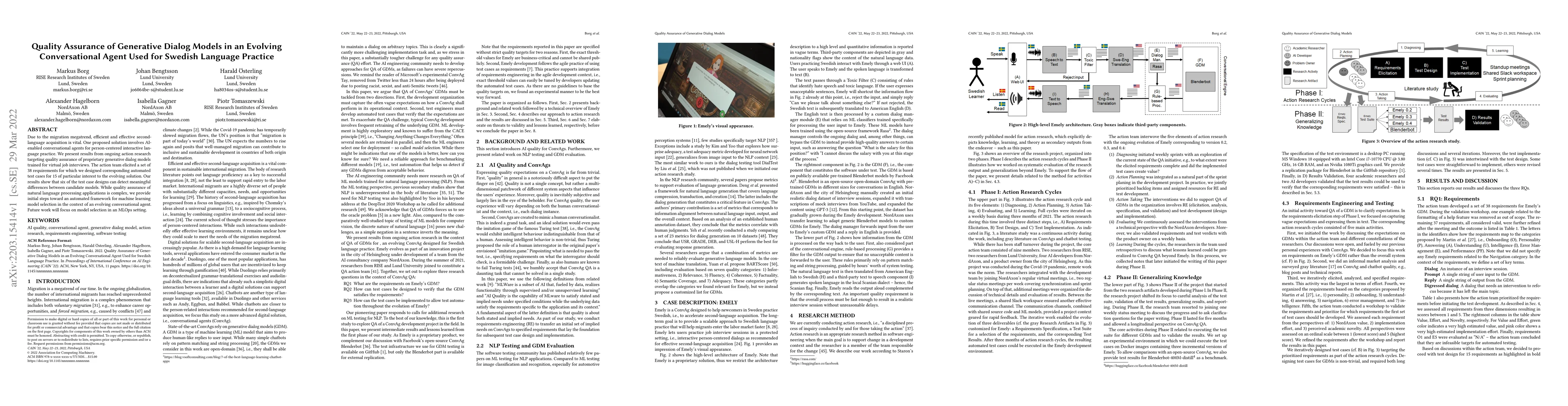 Thumbnail for Quality Assurance of Generative Dialog Models in an Evolving
  Conversational Agent Used for Swedish Language Practice