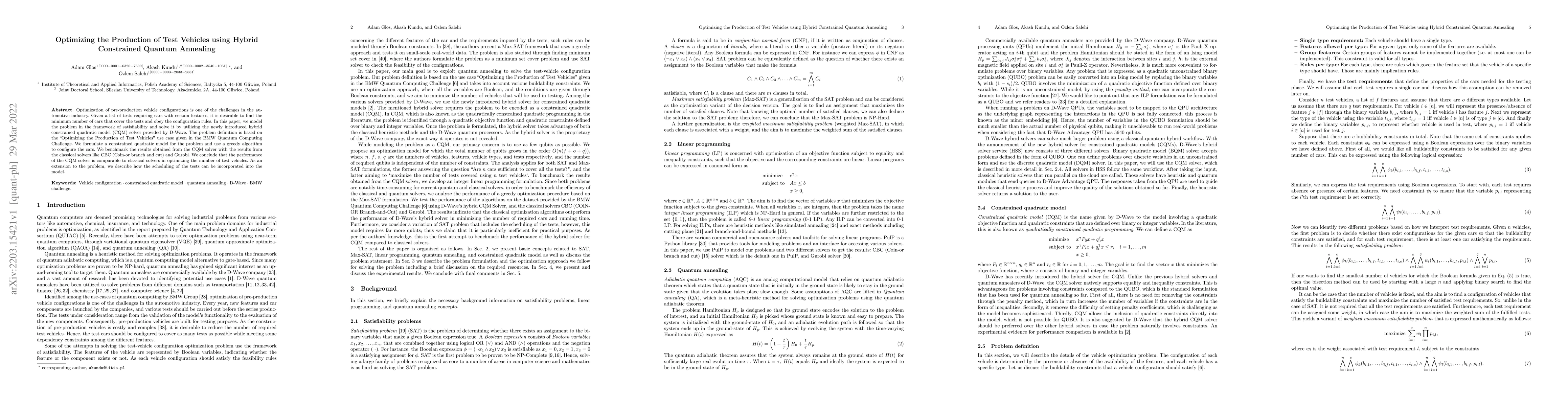 Thumbnail for Optimizing the Production of Test Vehicles using Hybrid Constrained
  Quantum Annealing