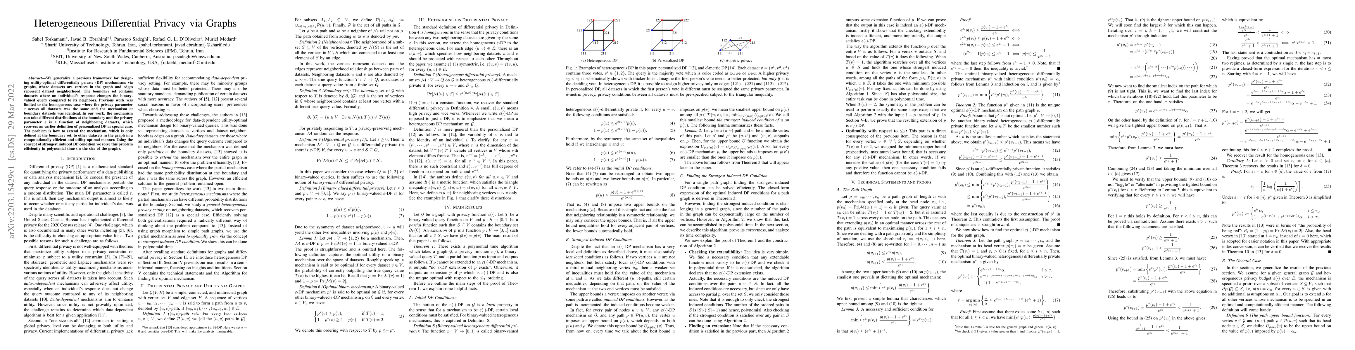 Thumbnail for Heterogeneous Differential Privacy via Graphs