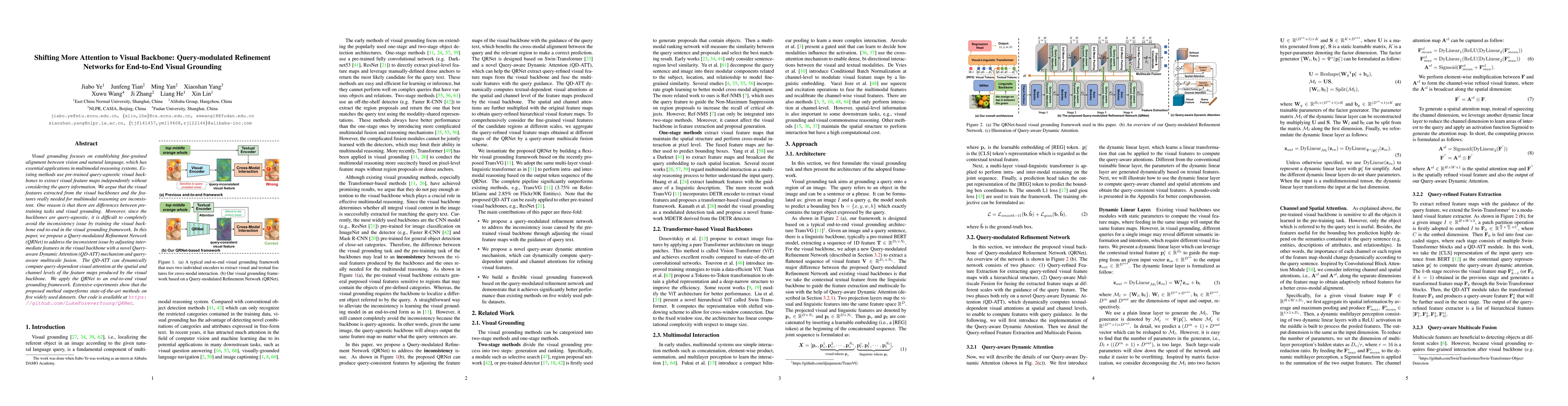 Thumbnail for Shifting More Attention to Visual Backbone: Query-modulated Refinement
  Networks for End-to-End Visual Grounding
