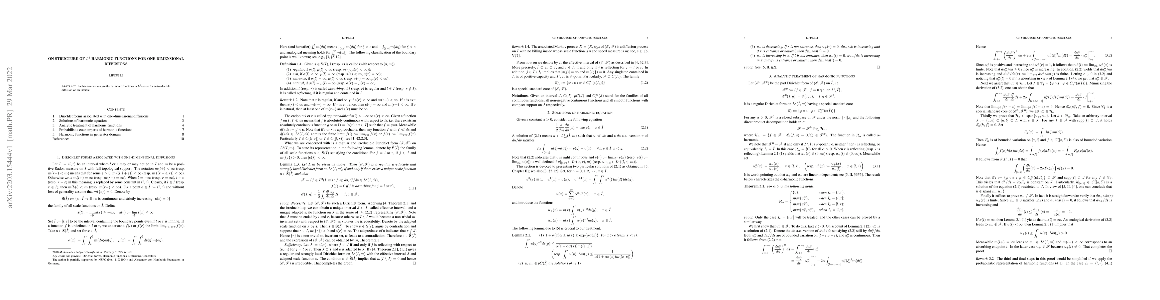Thumbnail for On structure of $L^2$-harmonic functions for one-dimensional diffusions