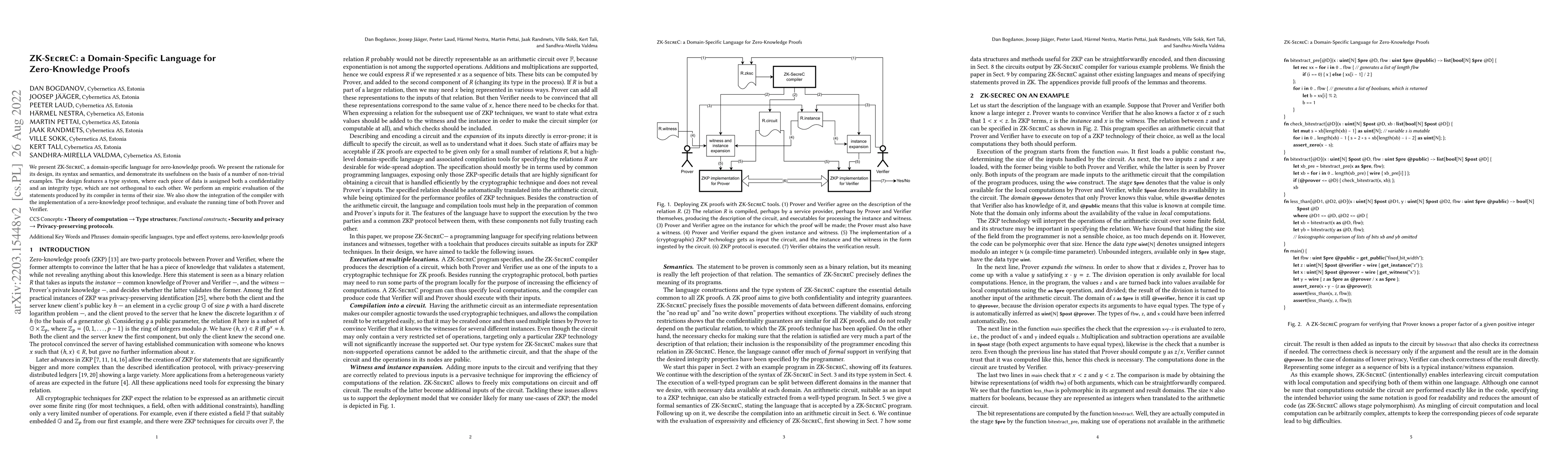 Thumbnail for ZK-SecreC: a Domain-Specific Language for Zero Knowledge Proofs