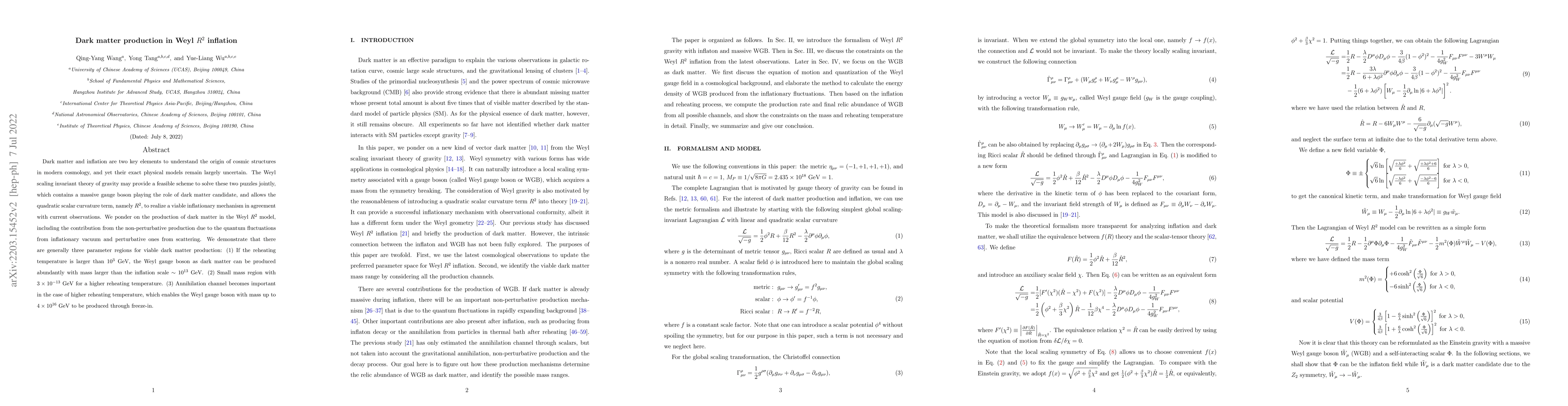 Thumbnail for Dark Matter Production in Weyl $R^2$ Inflation