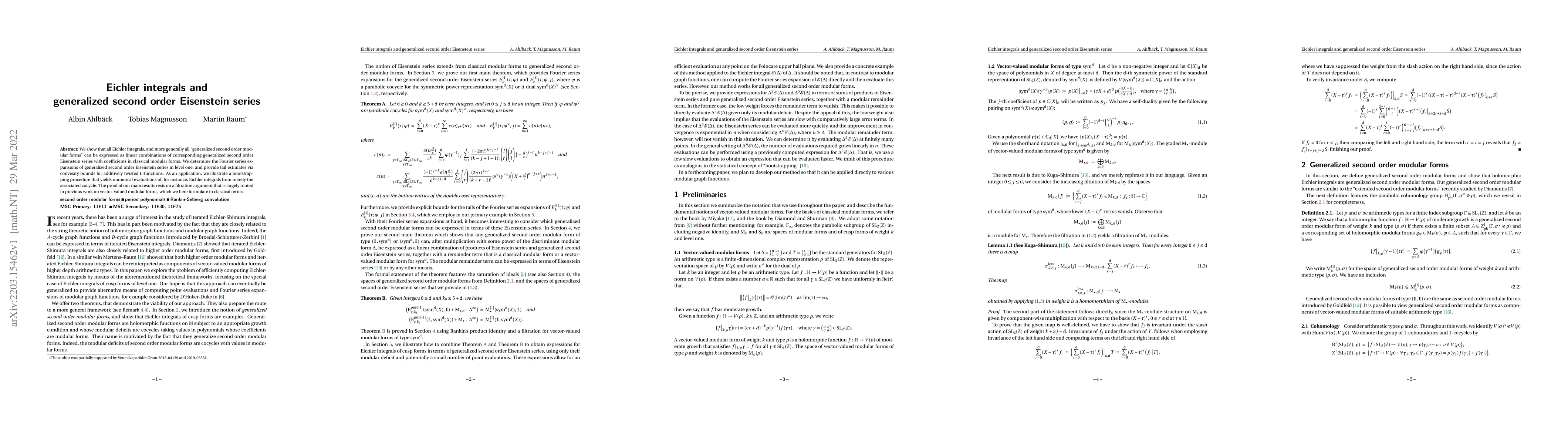 Thumbnail for Eichler integrals and generalized second order Eisenstein series