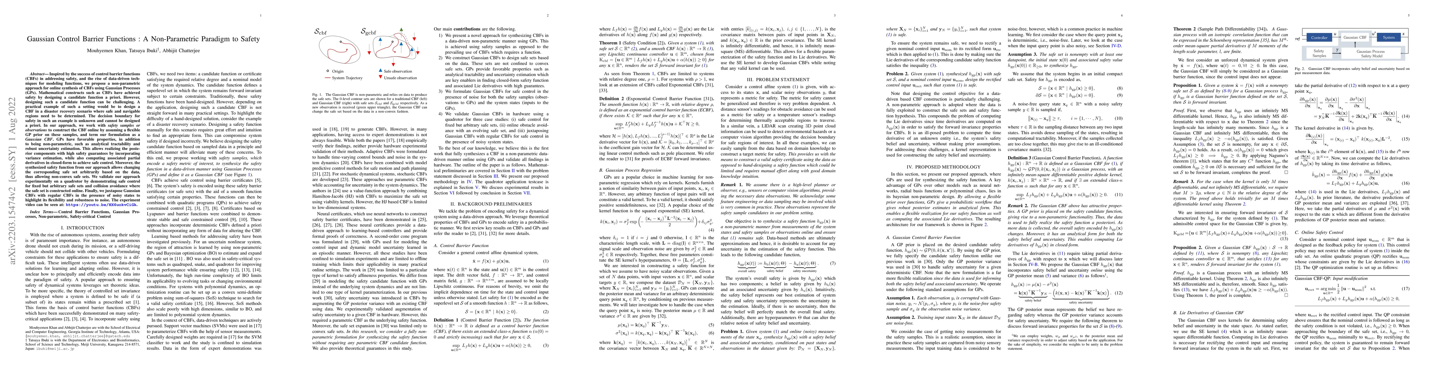 Thumbnail for Gaussian Control Barrier Functions : A Non-Parametric Paradigm to Safety