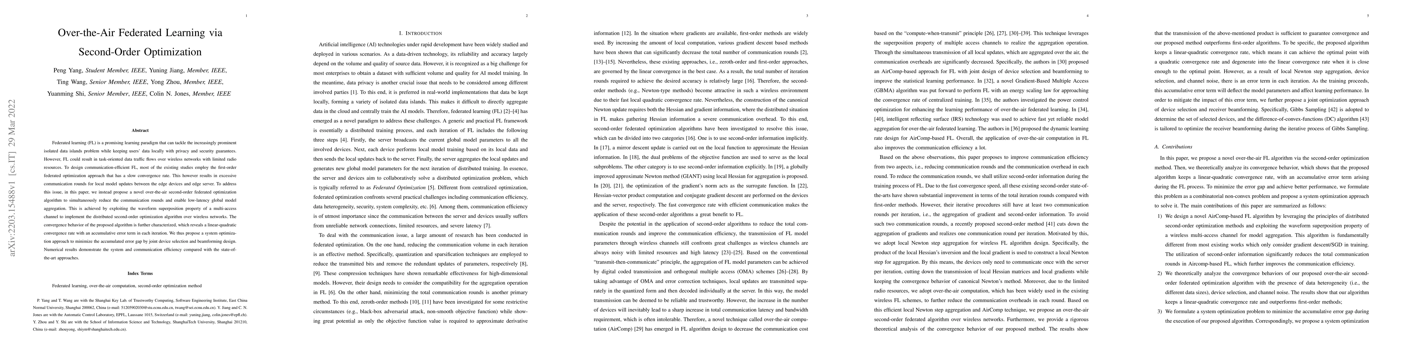 Thumbnail for Over-the-Air Federated Learning via Second-Order Optimization