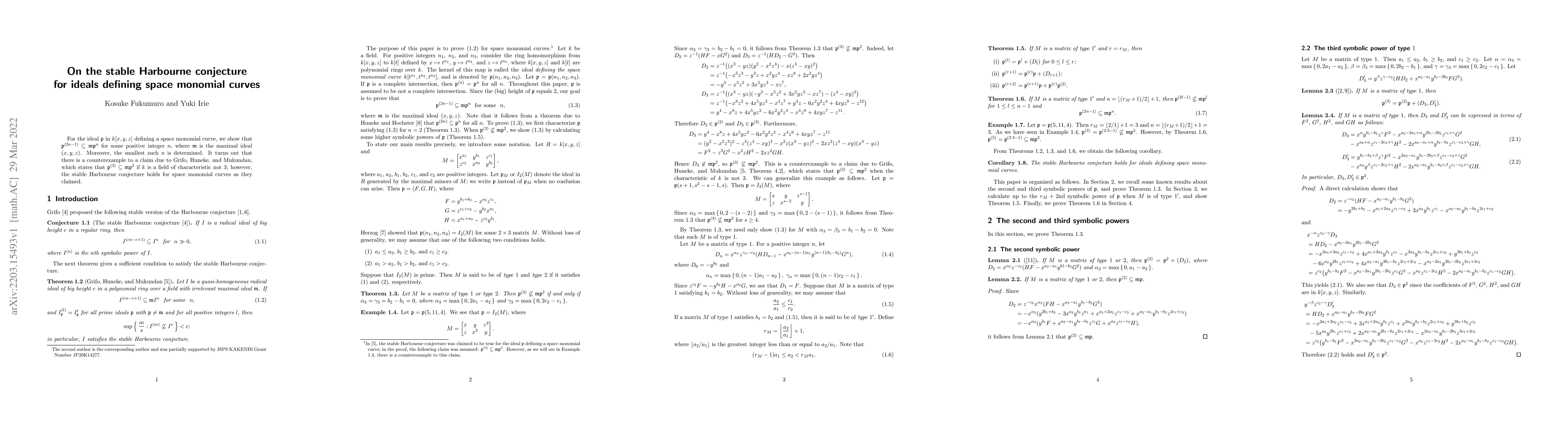 Thumbnail for On the stable Harbourne conjecture for ideals defining space monomial
  curves