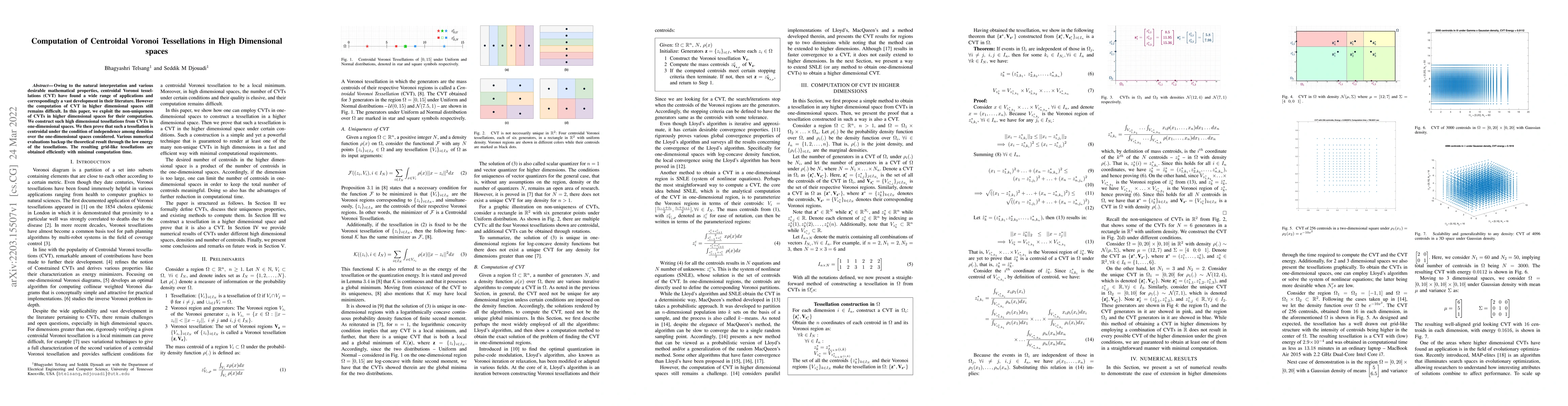 Thumbnail for Computation of Centroidal Voronoi Tessellations in High Dimensional
  spaces