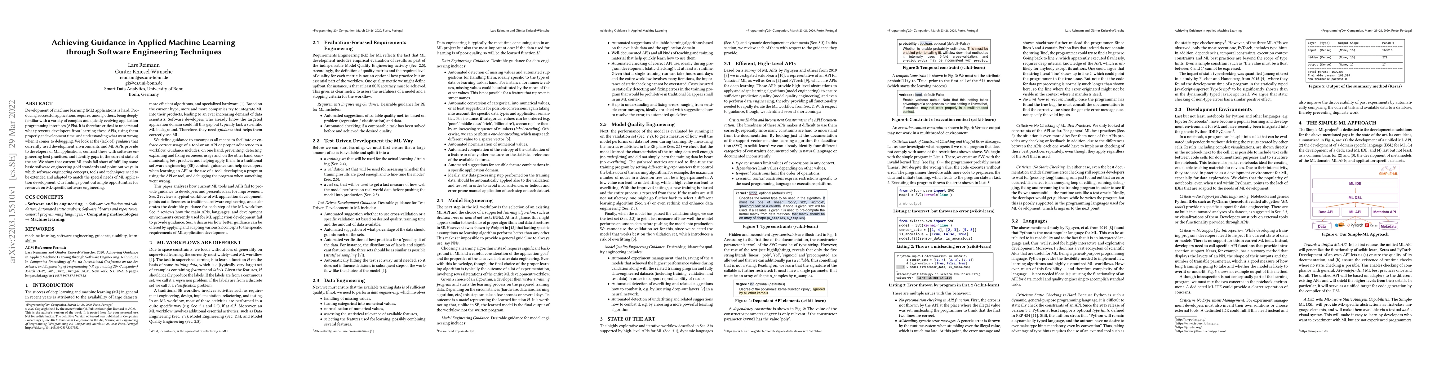 Thumbnail for Achieving Guidance in Applied Machine Learning through Software
  Engineering Techniques