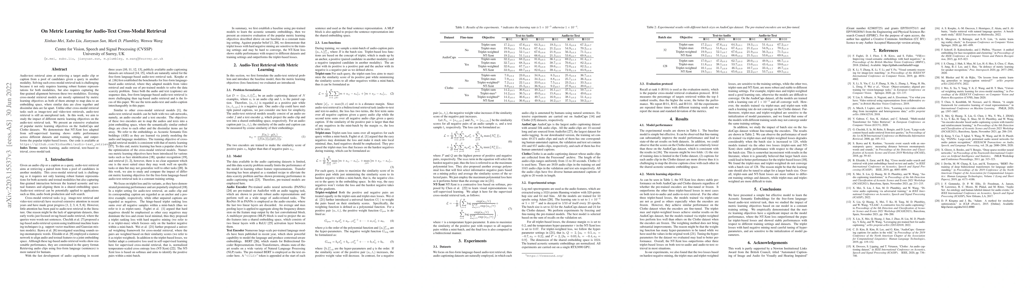 Thumbnail for On Metric Learning for Audio-Text Cross-Modal Retrieval