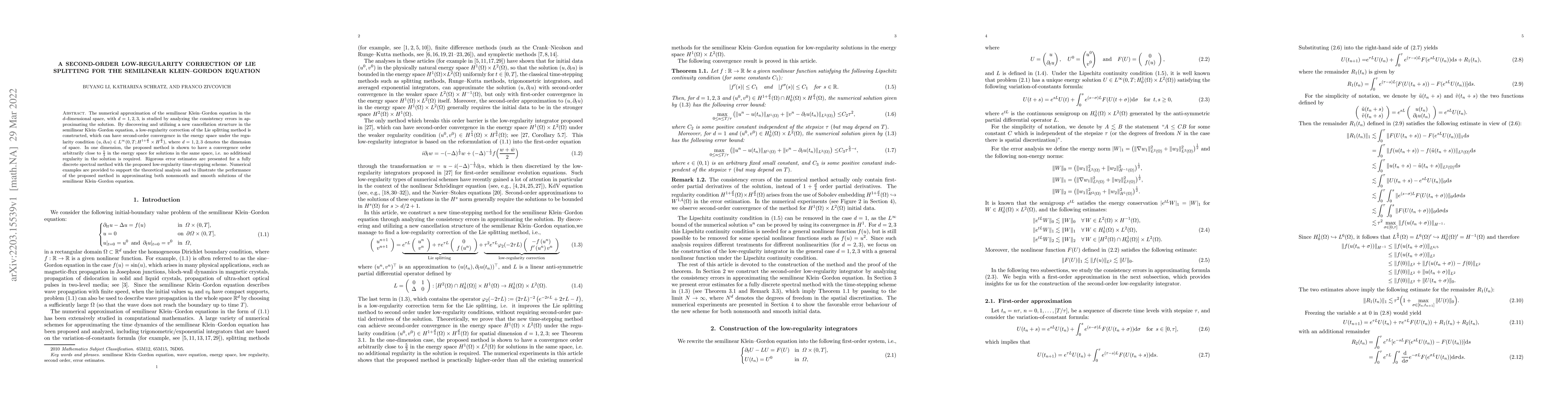 Thumbnail for A second-order low-regularity correction of Lie splitting for the
  semilinear Klein--Gordon equation