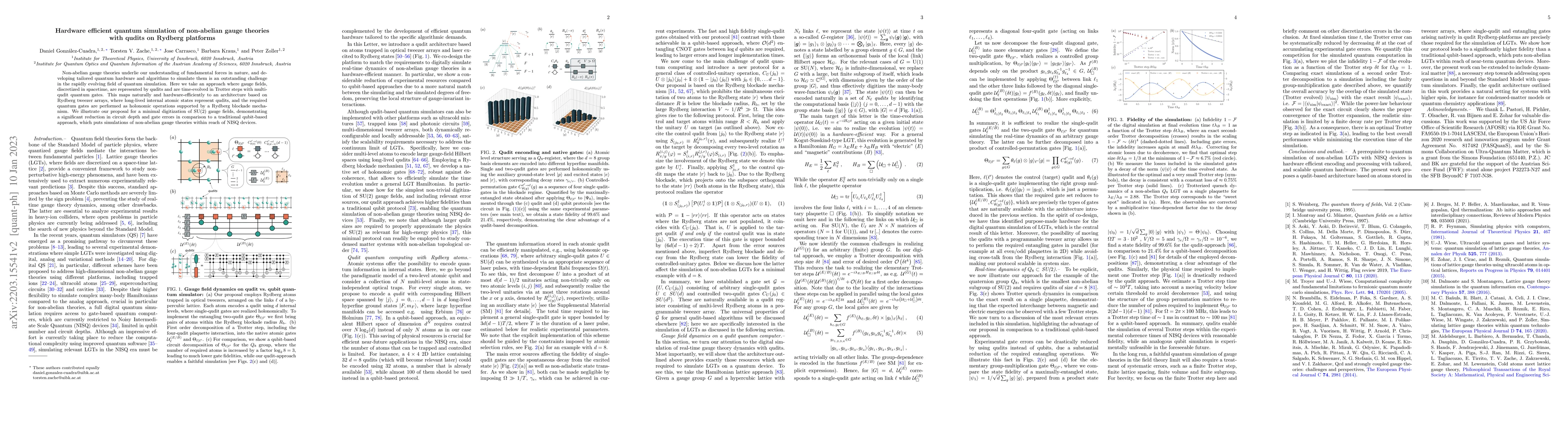 Thumbnail for Hardware efficient quantum simulation of non-abelian gauge theories with
  qudits on Rydberg platforms