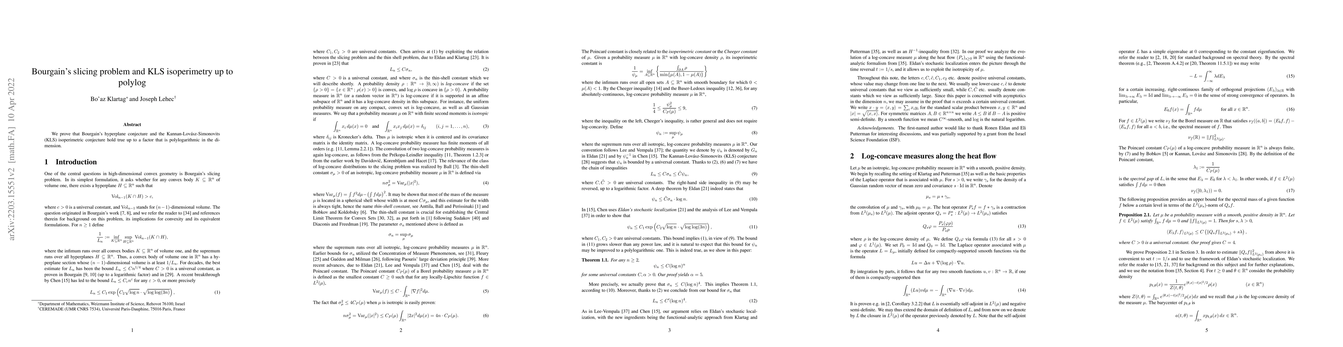 Thumbnail for Bourgain's slicing problem and KLS isoperimetry up to polylog