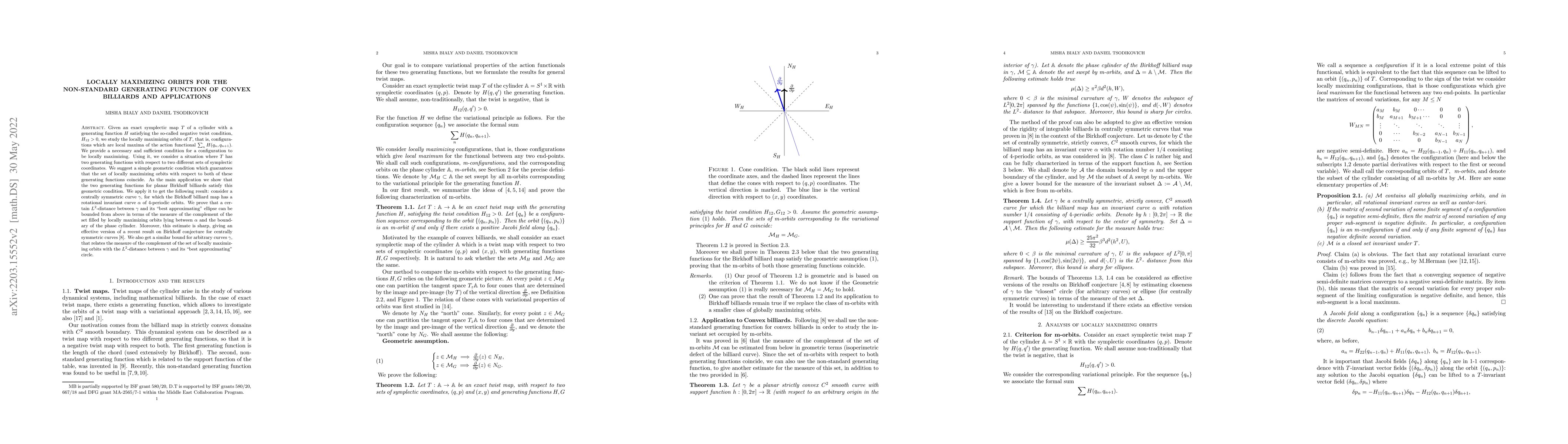 Thumbnail for Locally maximizing orbits for the non-standard generating function of
  convex billiards and applications