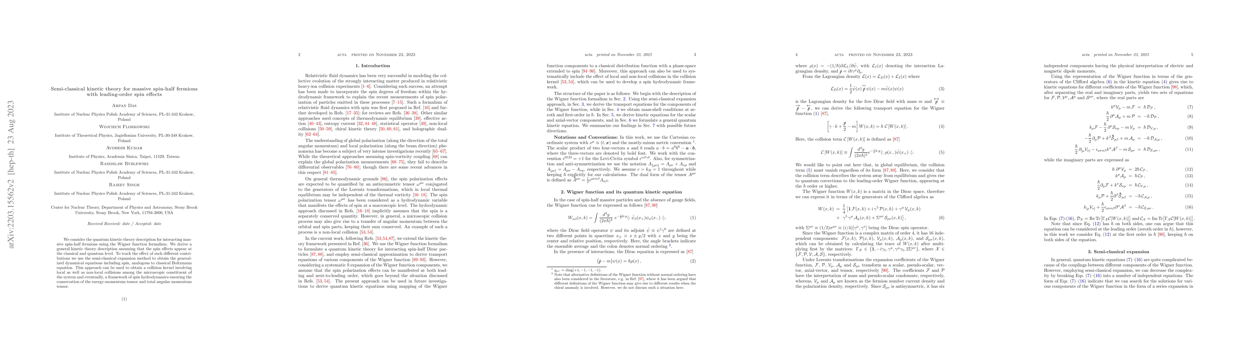 Thumbnail for Semi-classical kinetic theory for massive spin-half fermions with
  leading-order spin effects