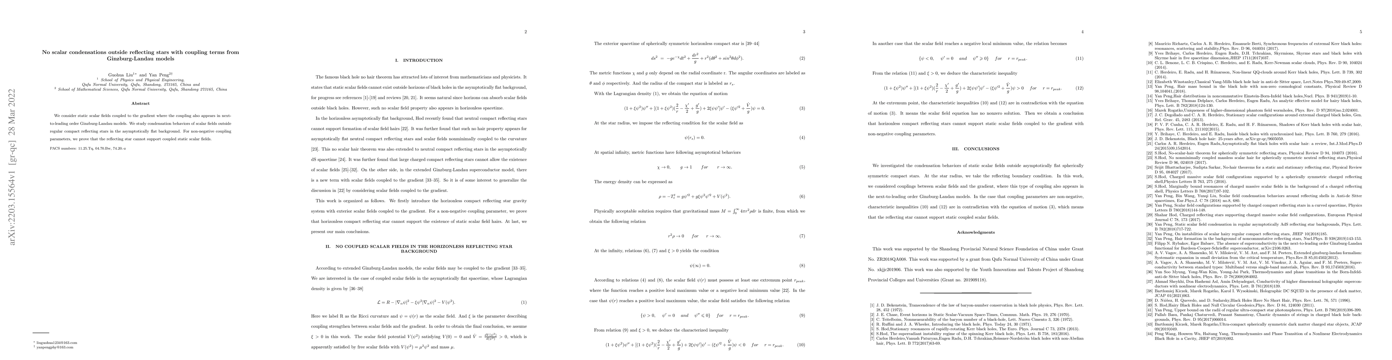 Thumbnail for No scalar condensations outside reflecting stars with coupling terms
  from Ginzburg-Landau models