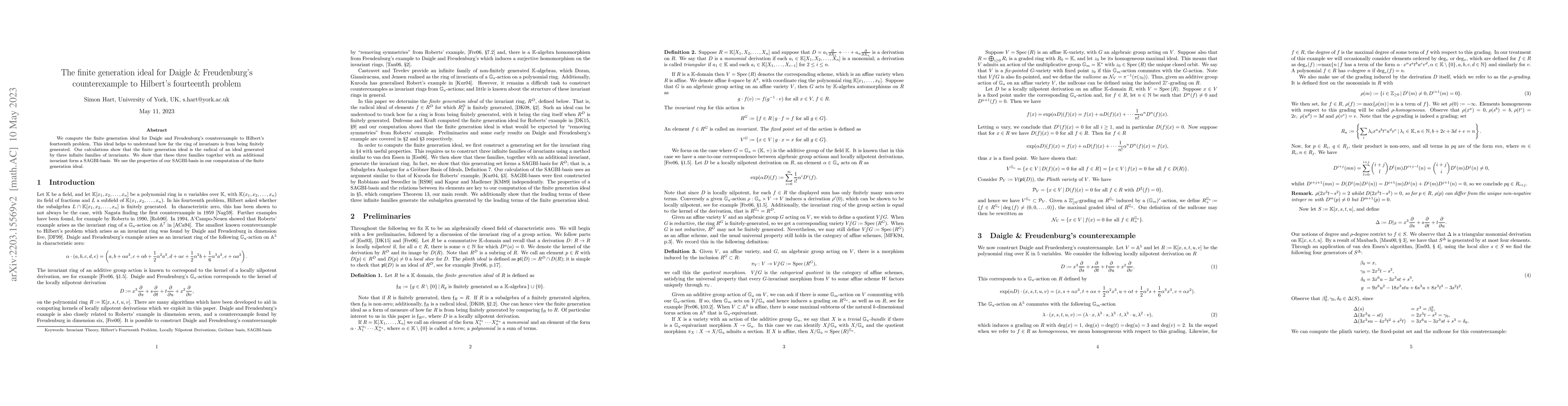 Thumbnail for The finite generation ideal for Daigle & Freudenberg's counterexample to
  Hilbert's fourteenth problem