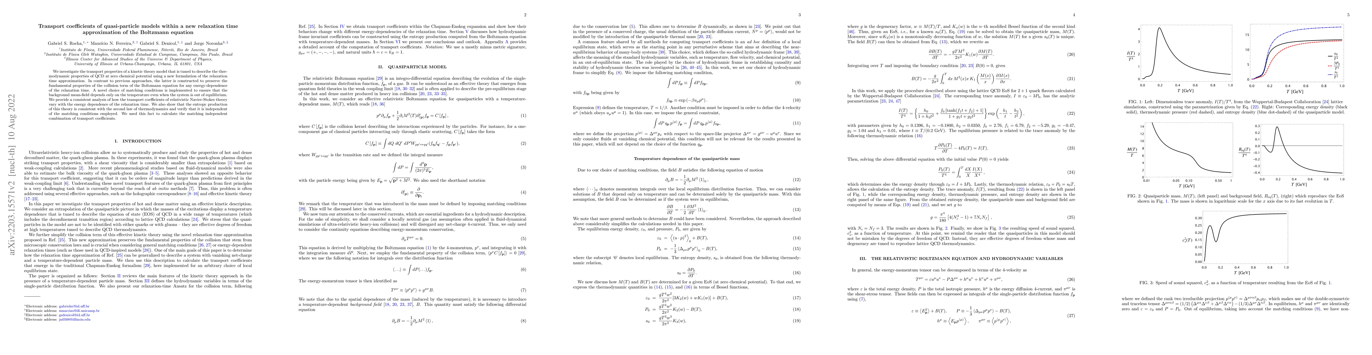 Thumbnail for Transport coefficients of quasi-particle models within a new relaxation
  time approximation of the Boltzmann equation
