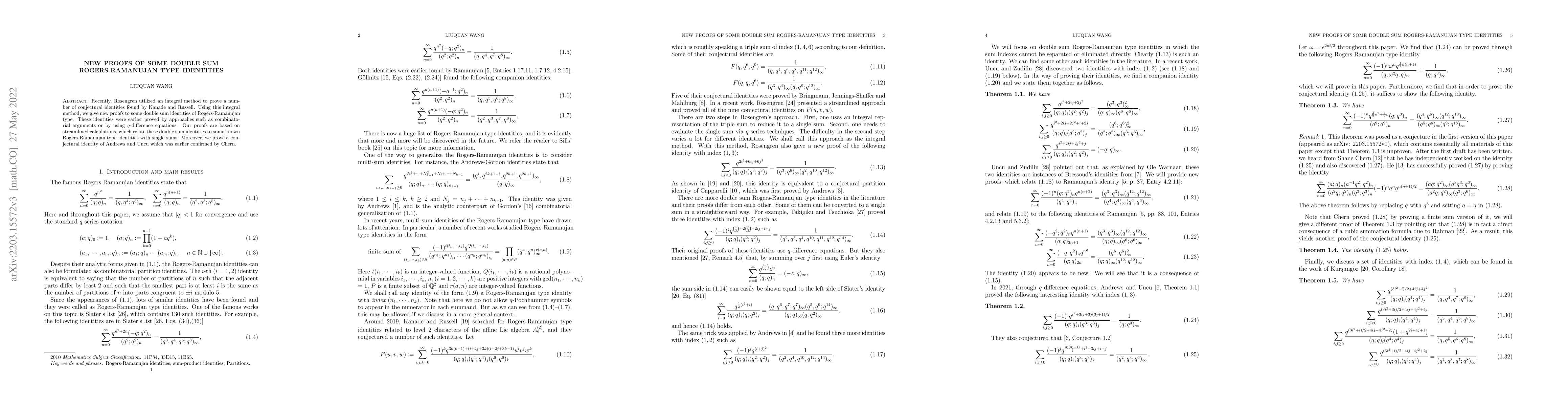 Thumbnail for New Proofs of Some Double Sum Rogers-Ramanujan Type Identities