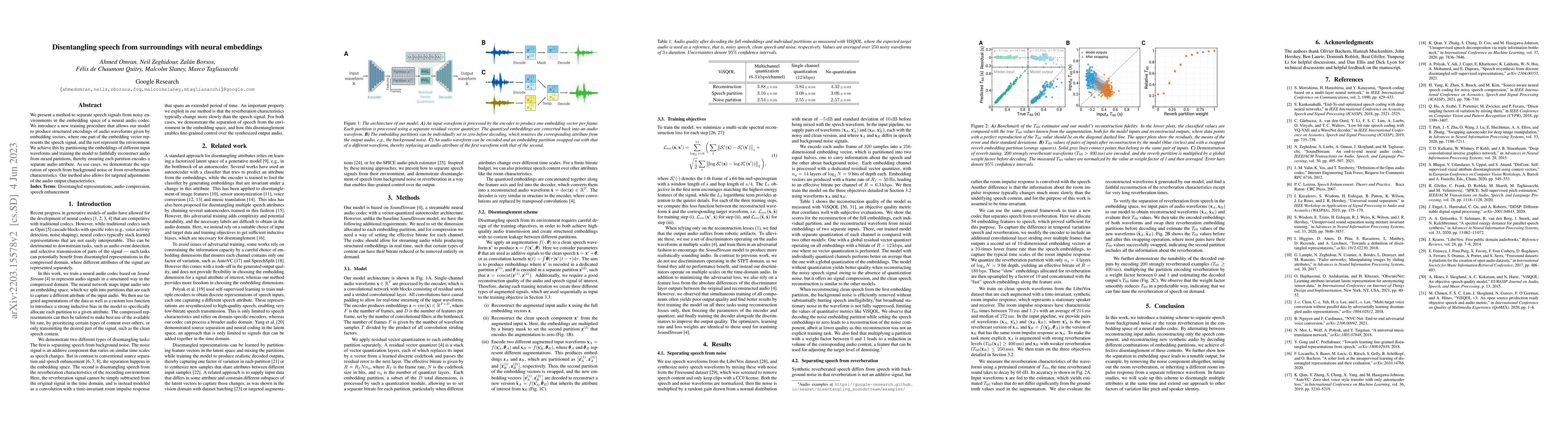Thumbnail for Disentangling speech from surroundings with neural embeddings